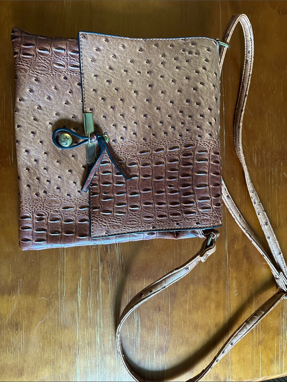 Brown Textured faux alligator leather Crossbody Bag - Unbranded